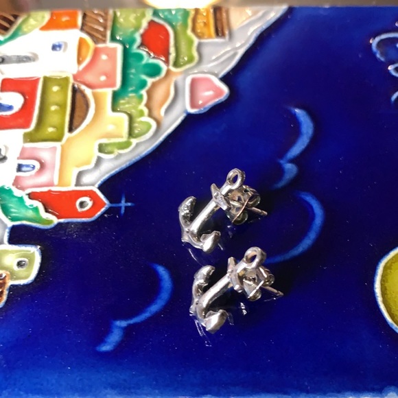 Sterling Silver Anchor Earrings - Picture 2 of 9